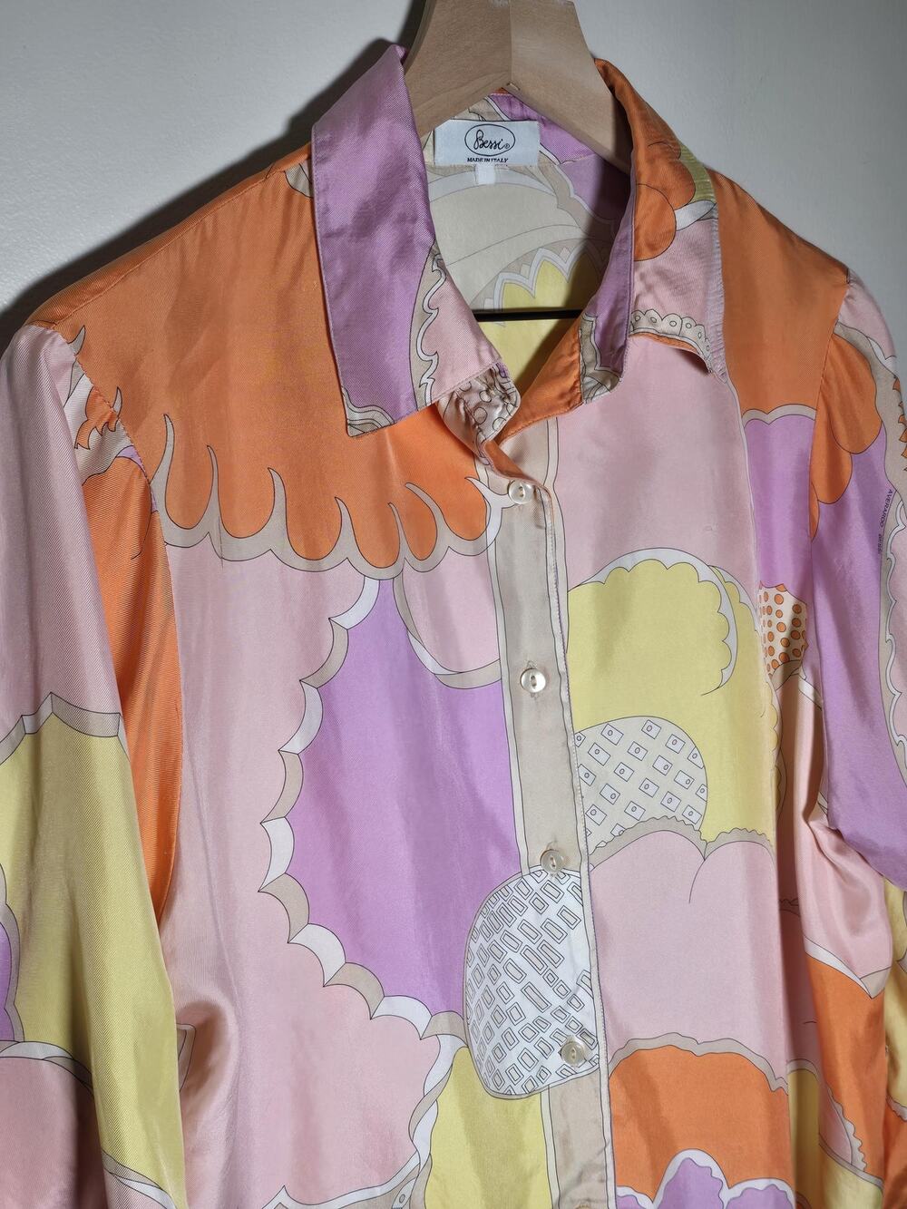 Vintage Averardo Bessi Italy Psychedelic Floral Silky Blouse Mod Print L/XL